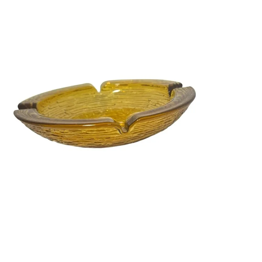 Vintage Anchor Hocking Glass Ashtray Soreno Honey Amber Mid Century 8 3/4 Round